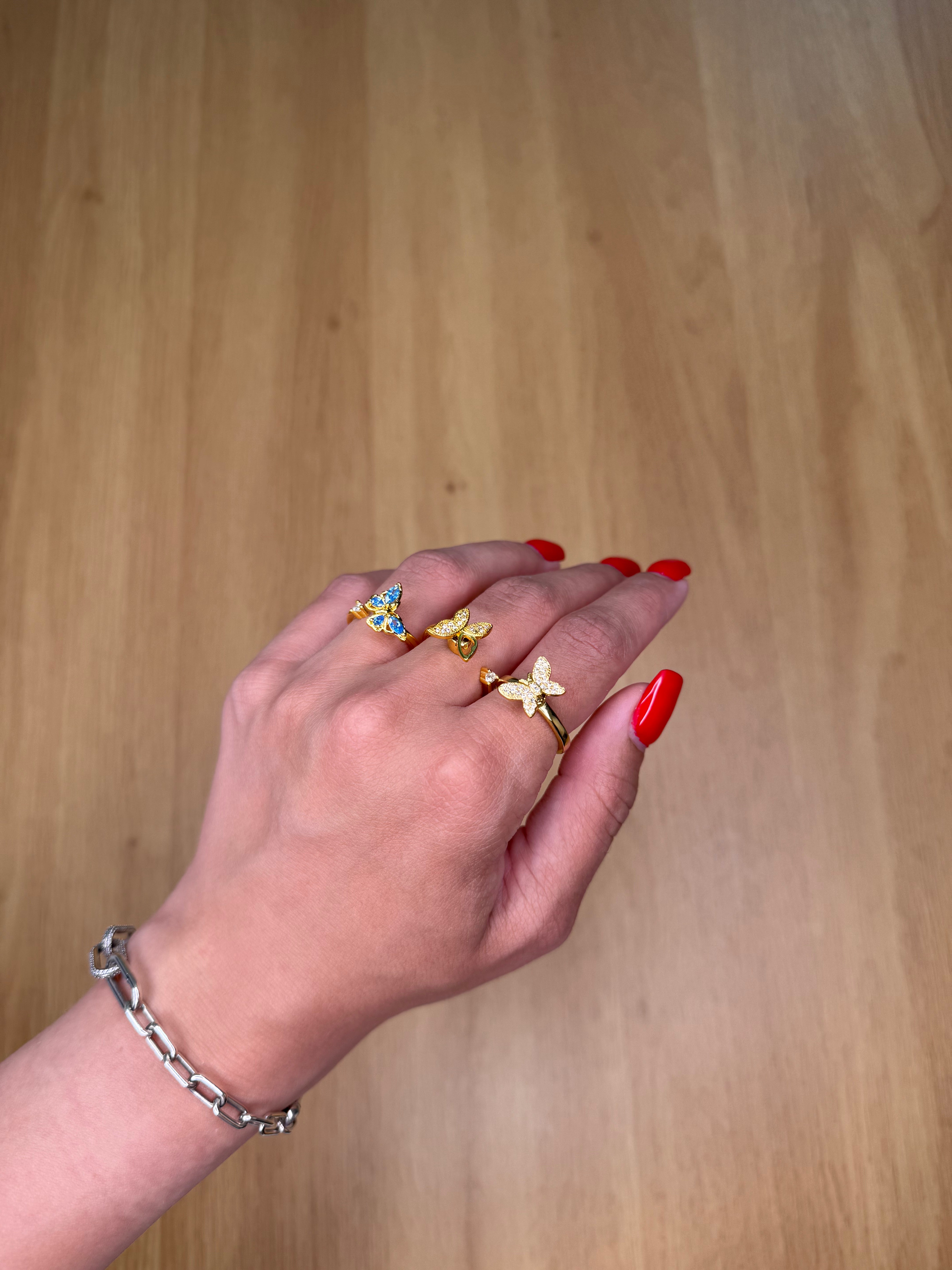 סט 3 טבעות פרפרים זהב